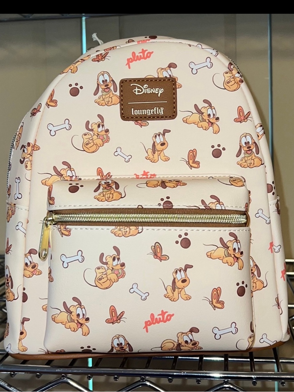 Loungefly Disney Baby Pluto Cream Mini Backpack with Gold Hardware